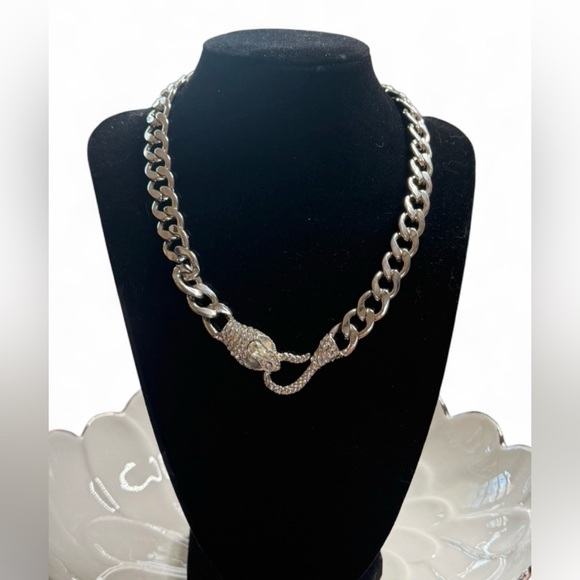 Unisex Rhinestone Snake Curb Chain Necklace (18") 🐍✨ - Picture 1 of 4